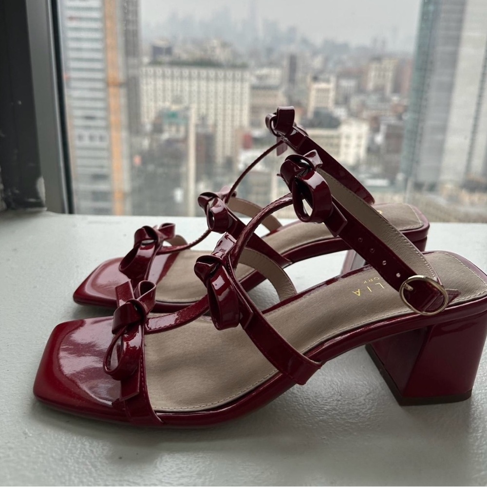 Red Leather block sandals